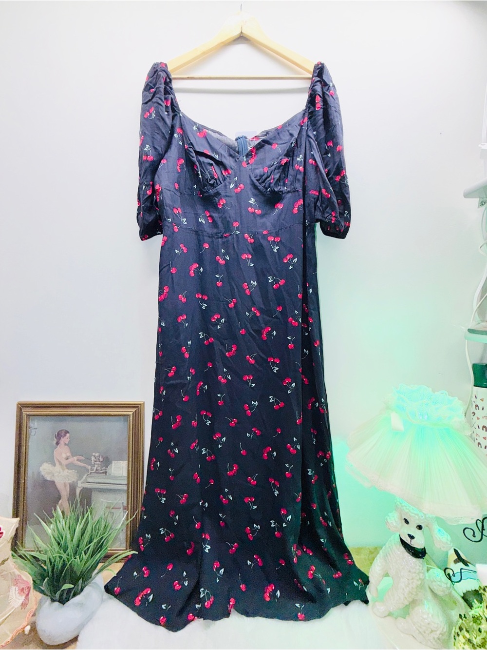 Black Cherry-Print SHEIN Curve Summer Wedding Guest Ready Maxi Dress Plus Size🍒